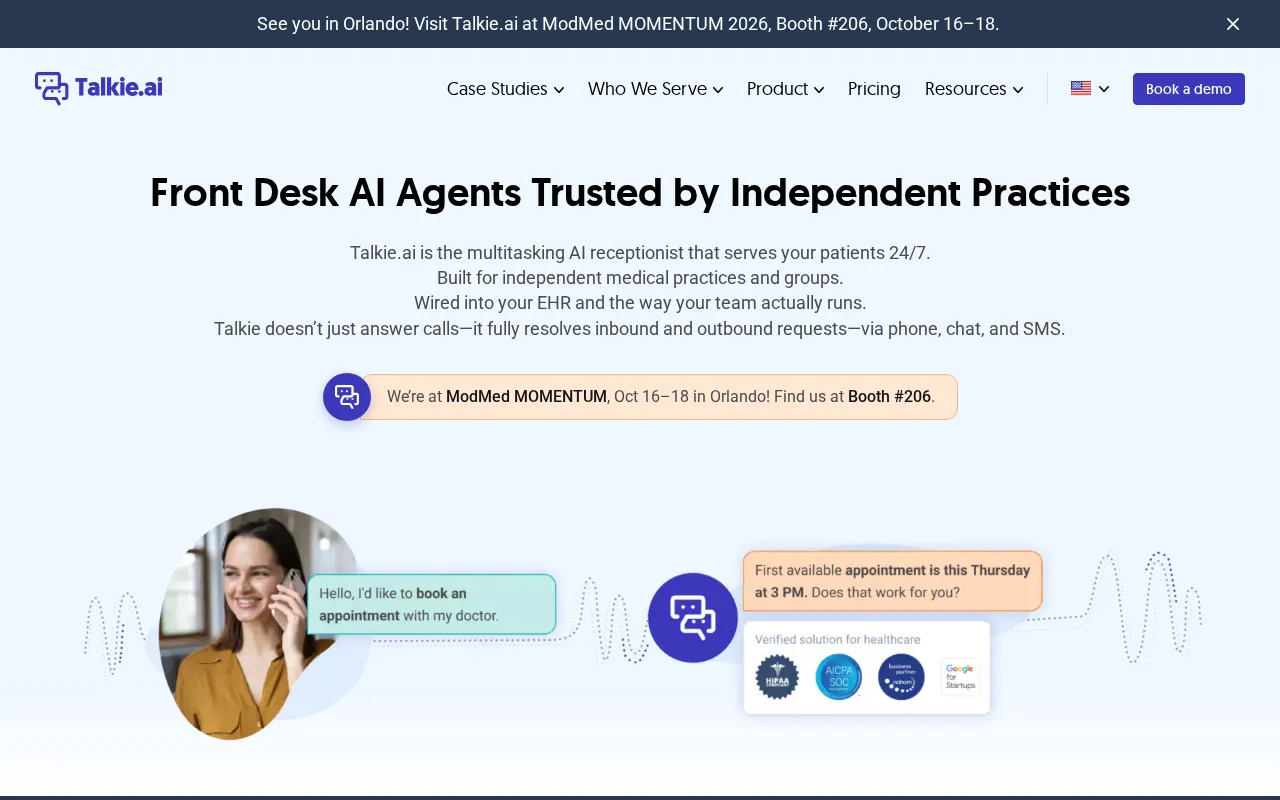 Screenshot of the Talkie.ai homepage, captured 2026-10-16